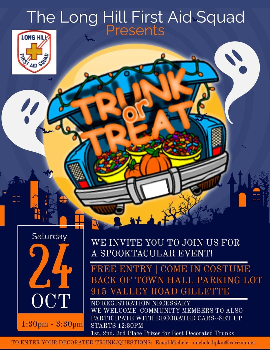 The Long Hill First Aid Squad will host a free Trunk or Treat on Oct. 24 behind Town Hall in Gillette.