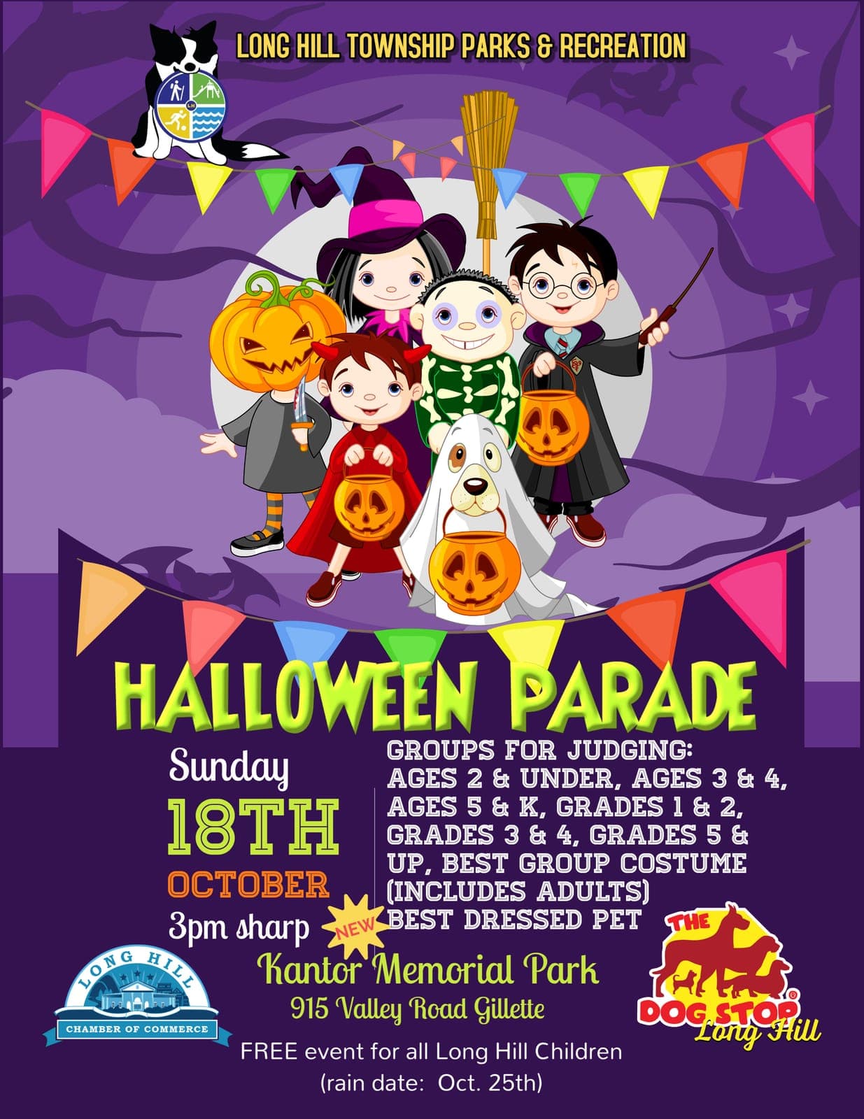 Long Hill Township Parks & Recreation will hold its Halloween Parade on Sunday, Oct. 18, at Kantor Memorial Park.