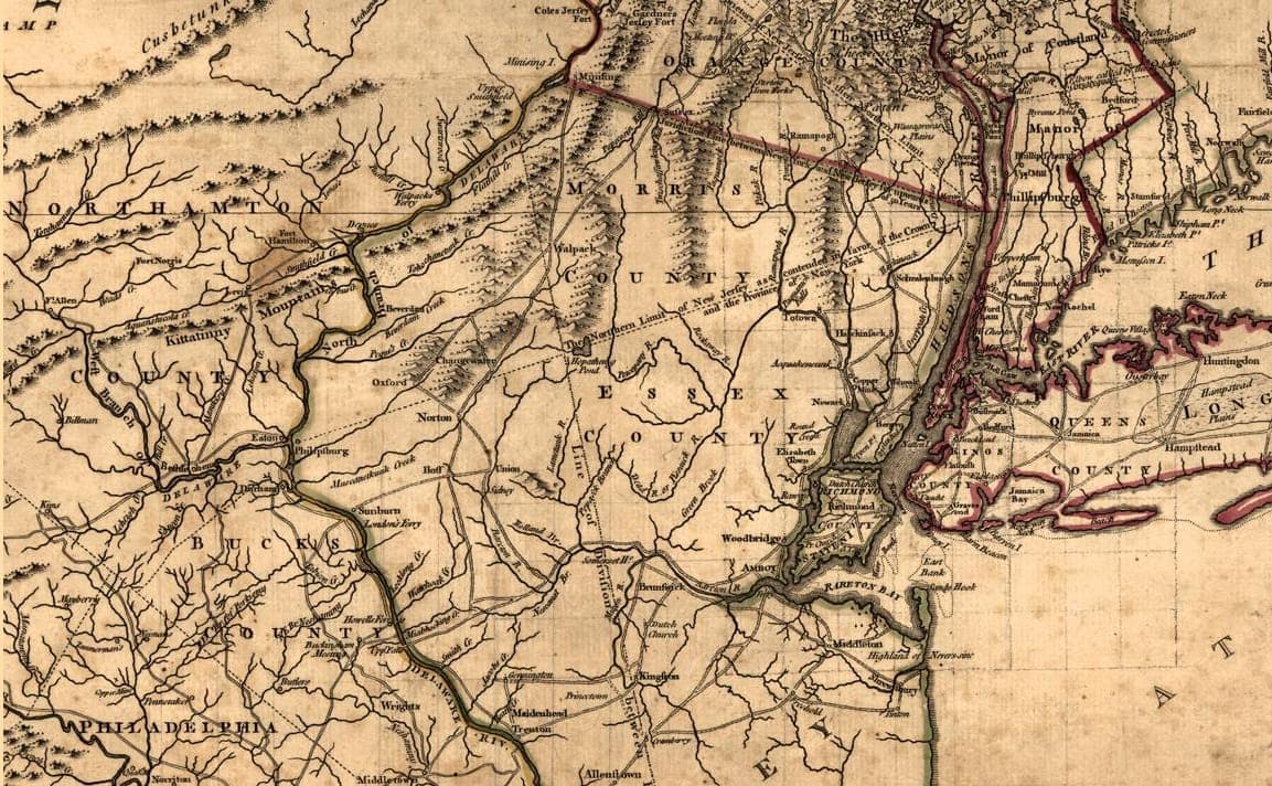 A portion of a 1775 map of New York, New Jersey and neighboring areas provides historical context for Morris County's new Census StoryMap.