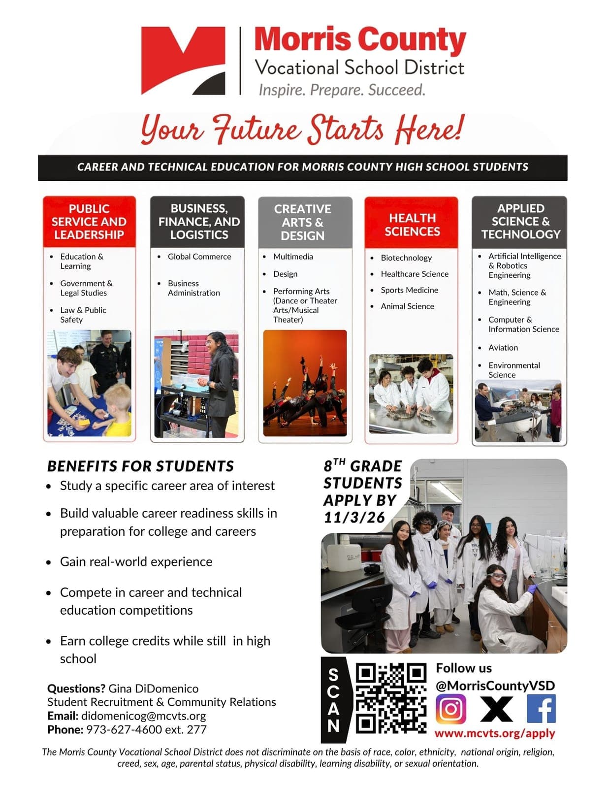 The Morris County Vocational School District offers full-time academy programs for Morris County high school students.